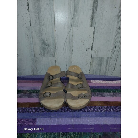 Dansko Tarin Sandals 10.5-11 EU 41 Taupe Nubuck 3 Strap Wedge - Picture 2 of 9